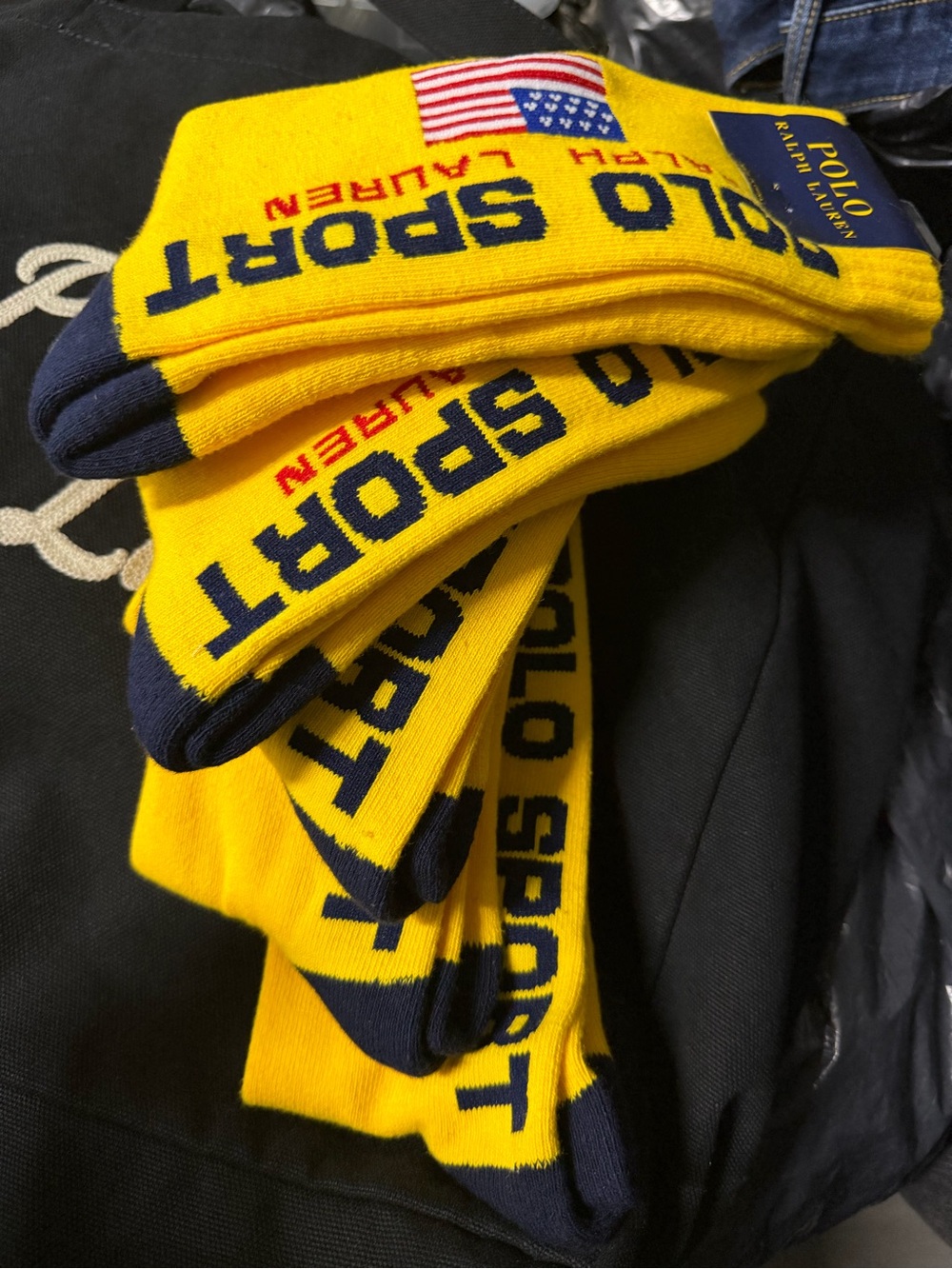 Ralph Lauren Yellow & Navy Polo Sport Logo Crew Socks